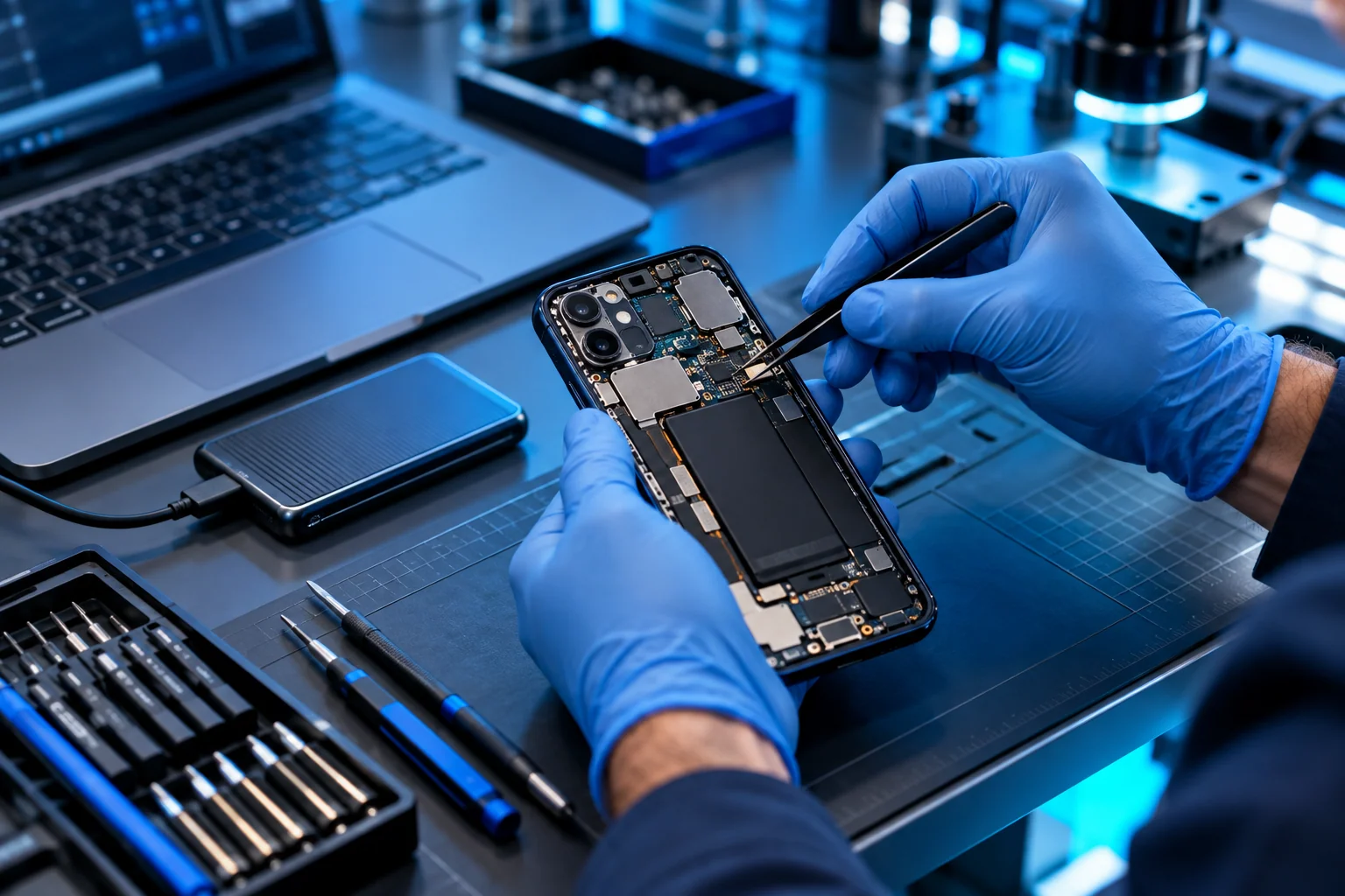Diagnóstico de un celular y un dispositivo de almacenamiento en un banco de trabajo